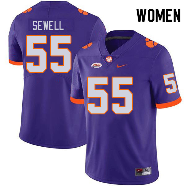 Women #55 Harris Sewell Clemson Tigers College Football Jerseys Stitched-Purple - Click Image to Close